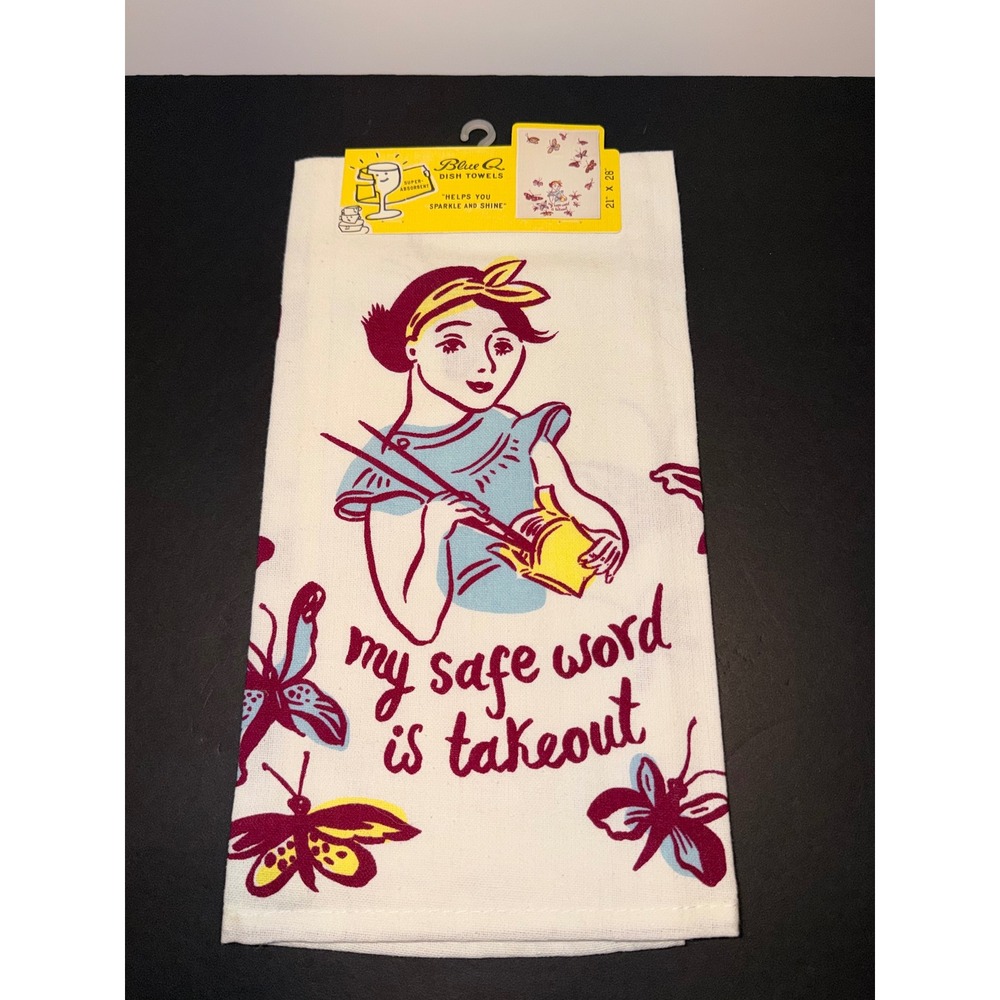Blue Q My Safe Word Is Takeout Dish Towel Retro Butterfly Graphic Cotton NWT